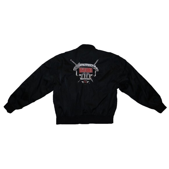 Vintage 1990s Highlander Best Of Black Satin Snap Jacket Size Large McLeod Promo